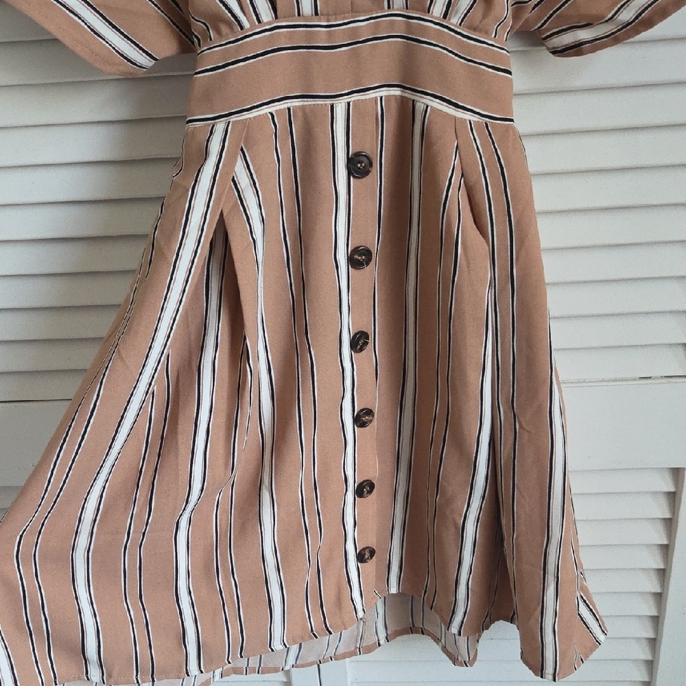 Striped Tan Dress - Picture 3 of 11